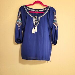 Blue bohemian top with tassels